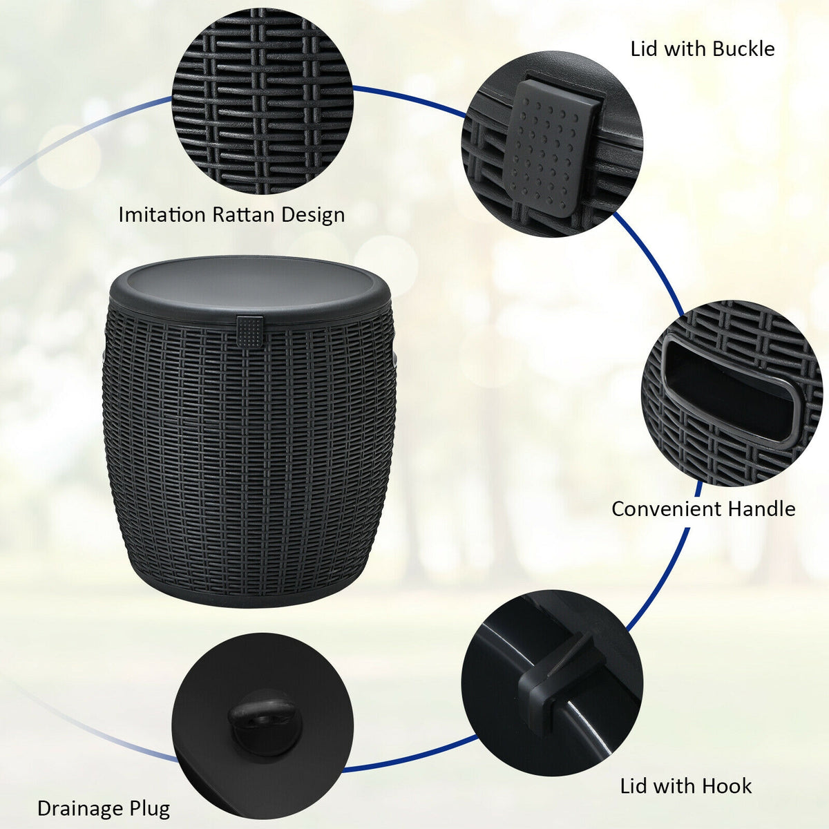 9.5-Gallon Rattan Ice Cooler Side Table - Black