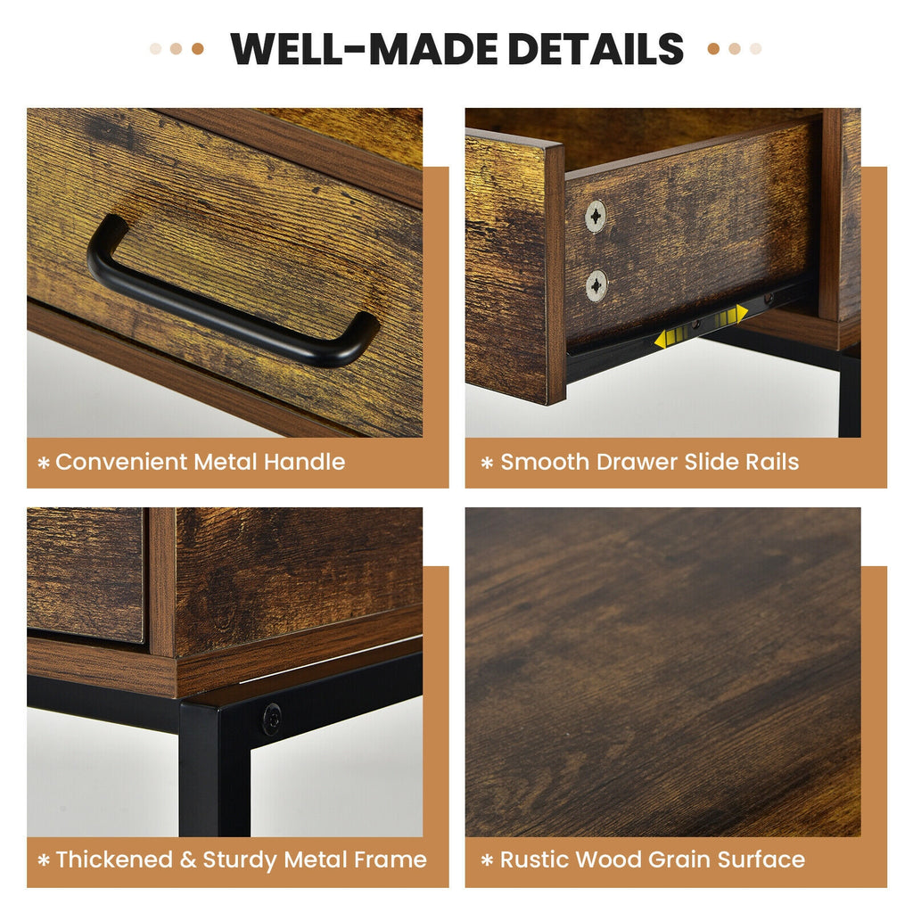 Industrial Vanity Table with Adjustable Mirror - Brown