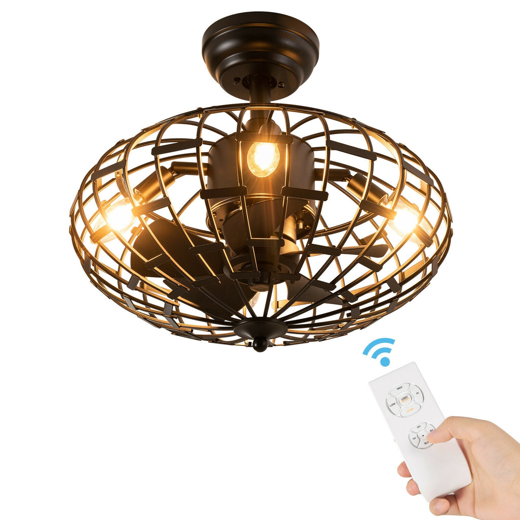 Black 5-Blade Enclosed Ceiling Fan with Light & Remote Control