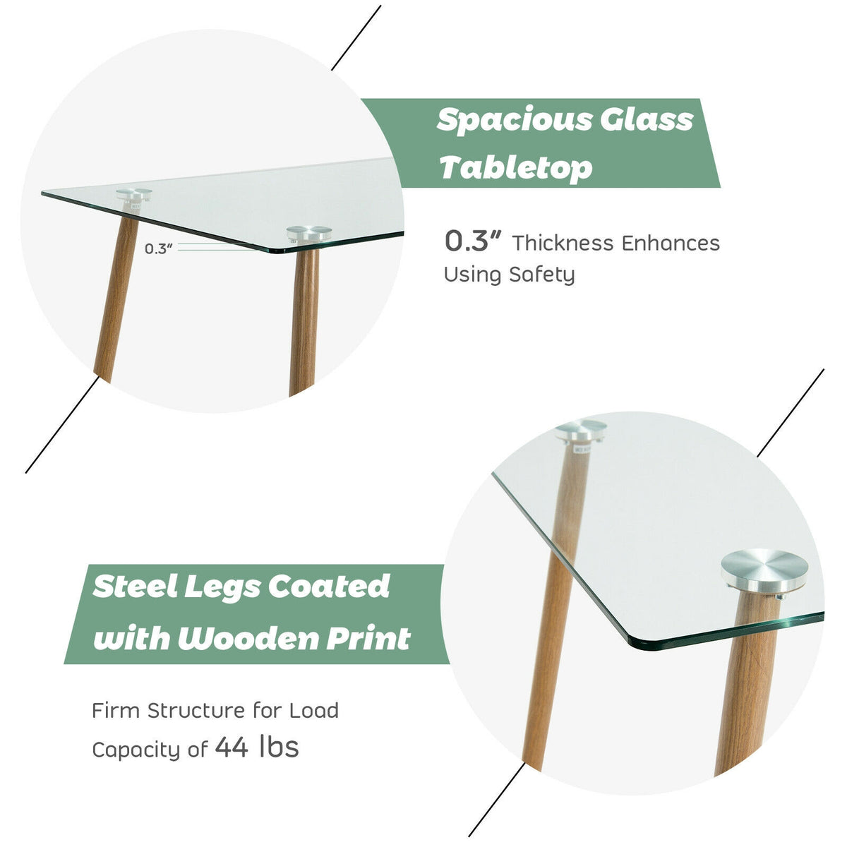 Glass Rectangular Dining Table with Metal Legs – Natural