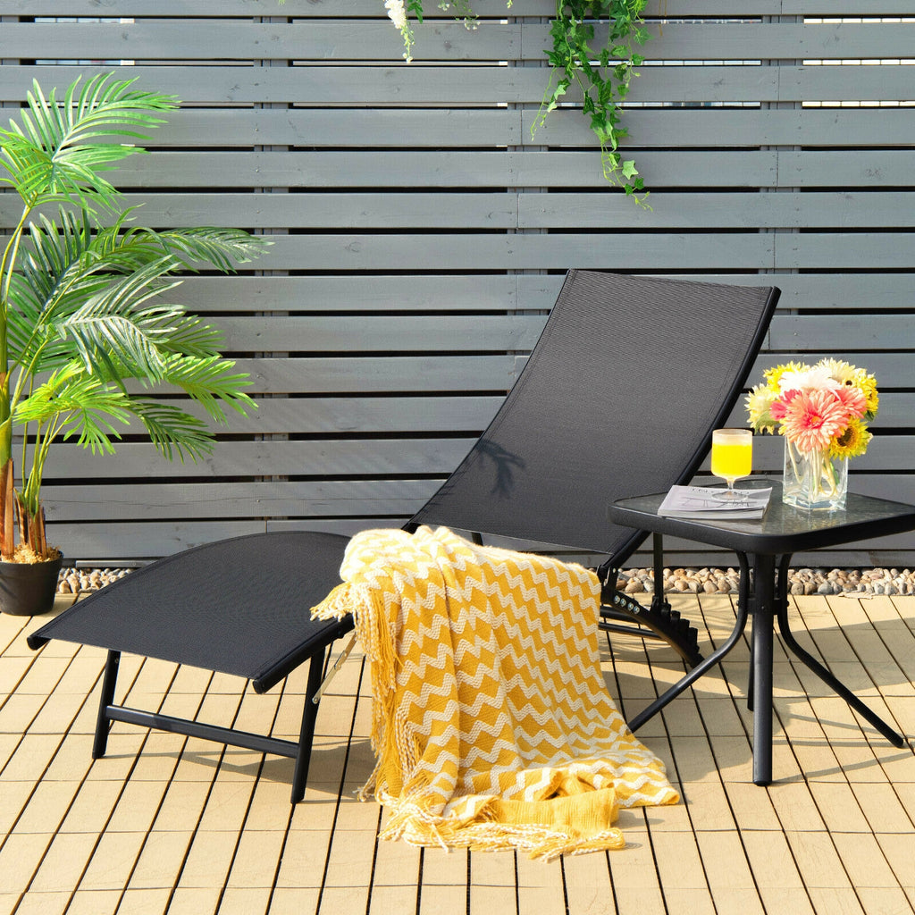 2 Pieces Patio Folding and Stackable Chaise Lounge Chair with