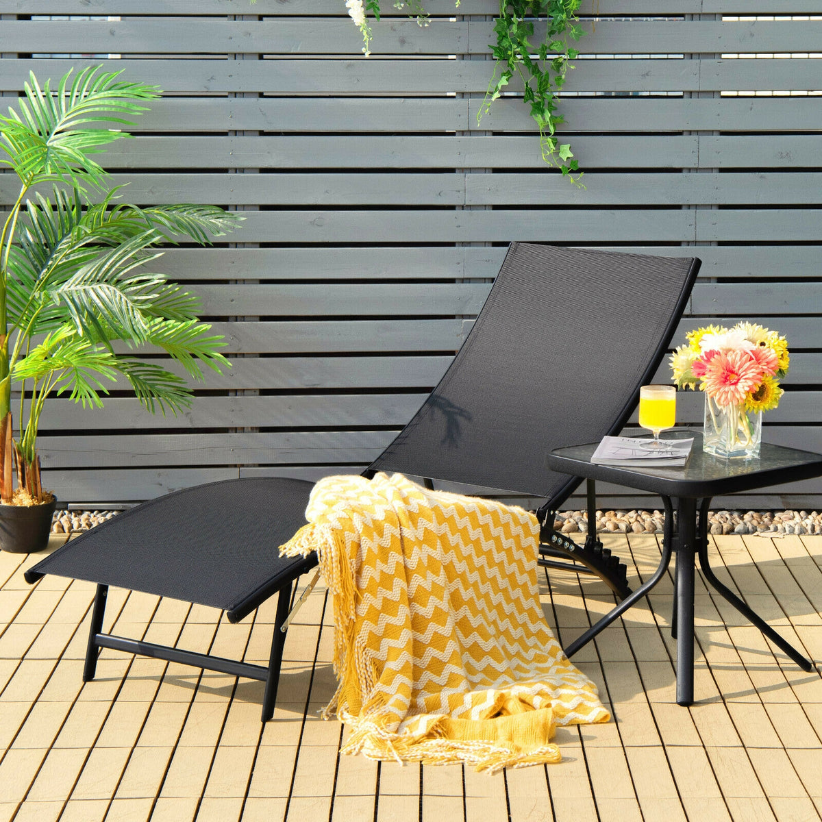 2 Pieces Patio Folding and Stackable Chaise Lounge Chair with