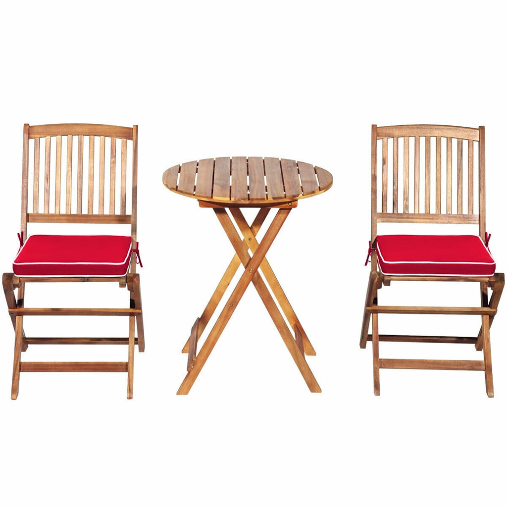 3 Pieces Patio Folding Bistro Set with Padded Cushion and Round