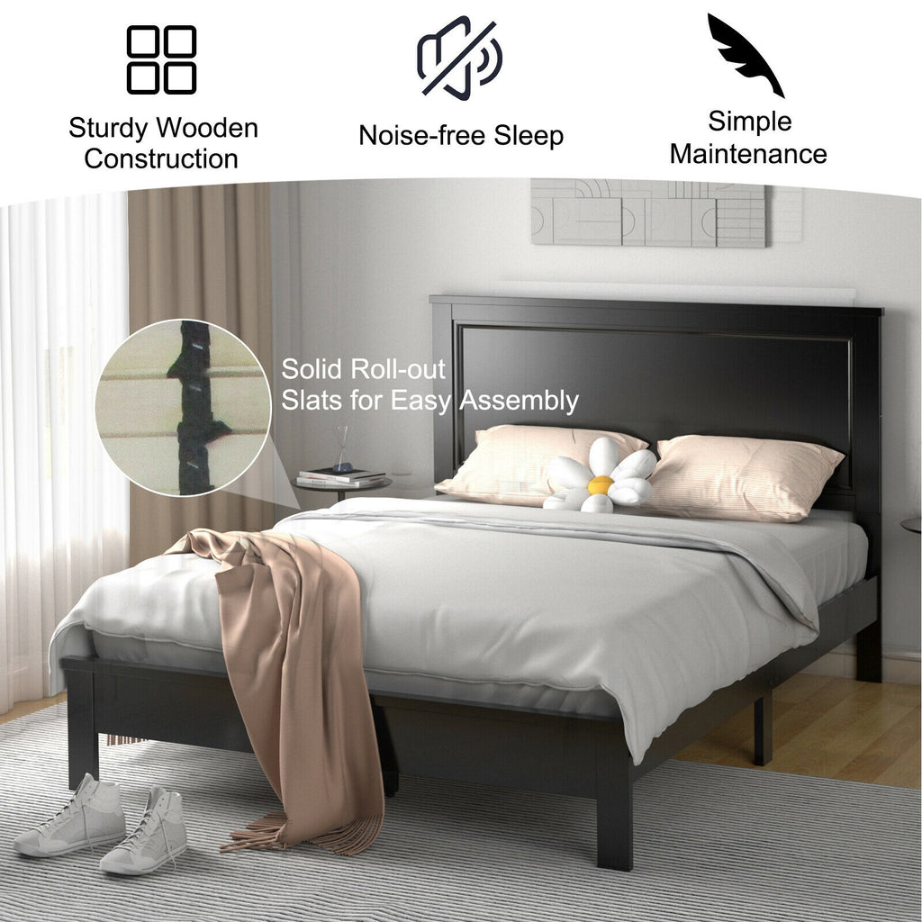 Full Size Platform Bed Frame with High Headboard - Black