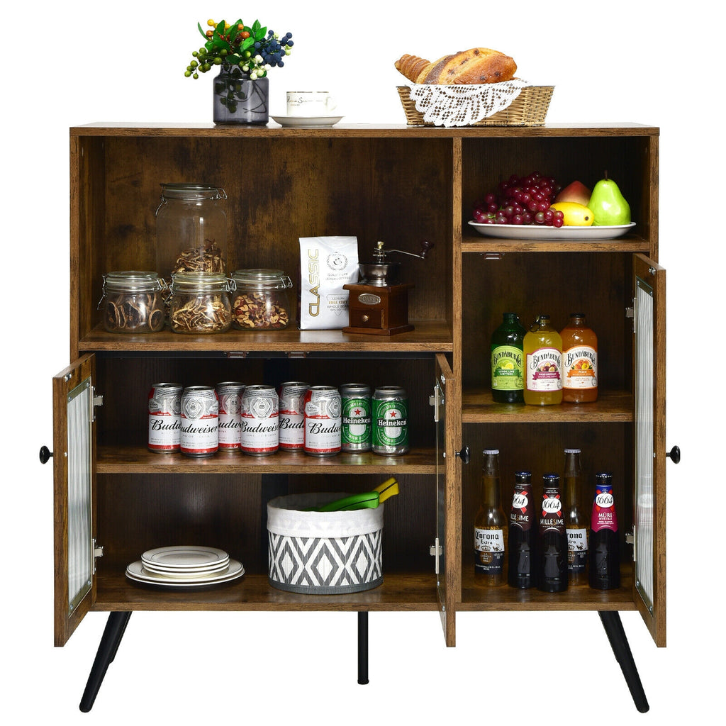 Industrial Buffet Storage Cabinet with Glass Door - Rustic Brown