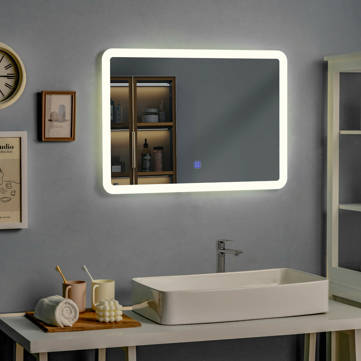 LED Wall-Mounted Bathroom Mirror with Touch Control - Rounded Arc Design