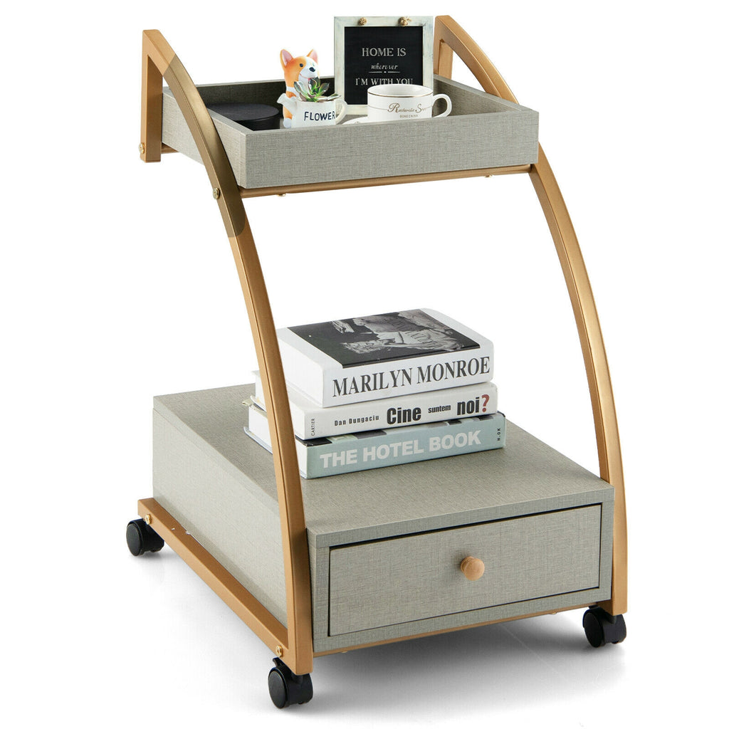 2-Tier Rolling End Table with Drawer - Gray