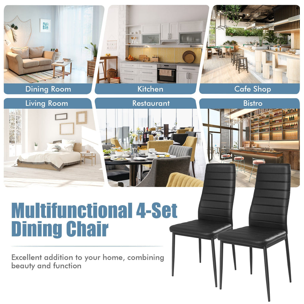 Leather Dining Chairs Set of 4 with Metal Frame - Horizontal Stripes