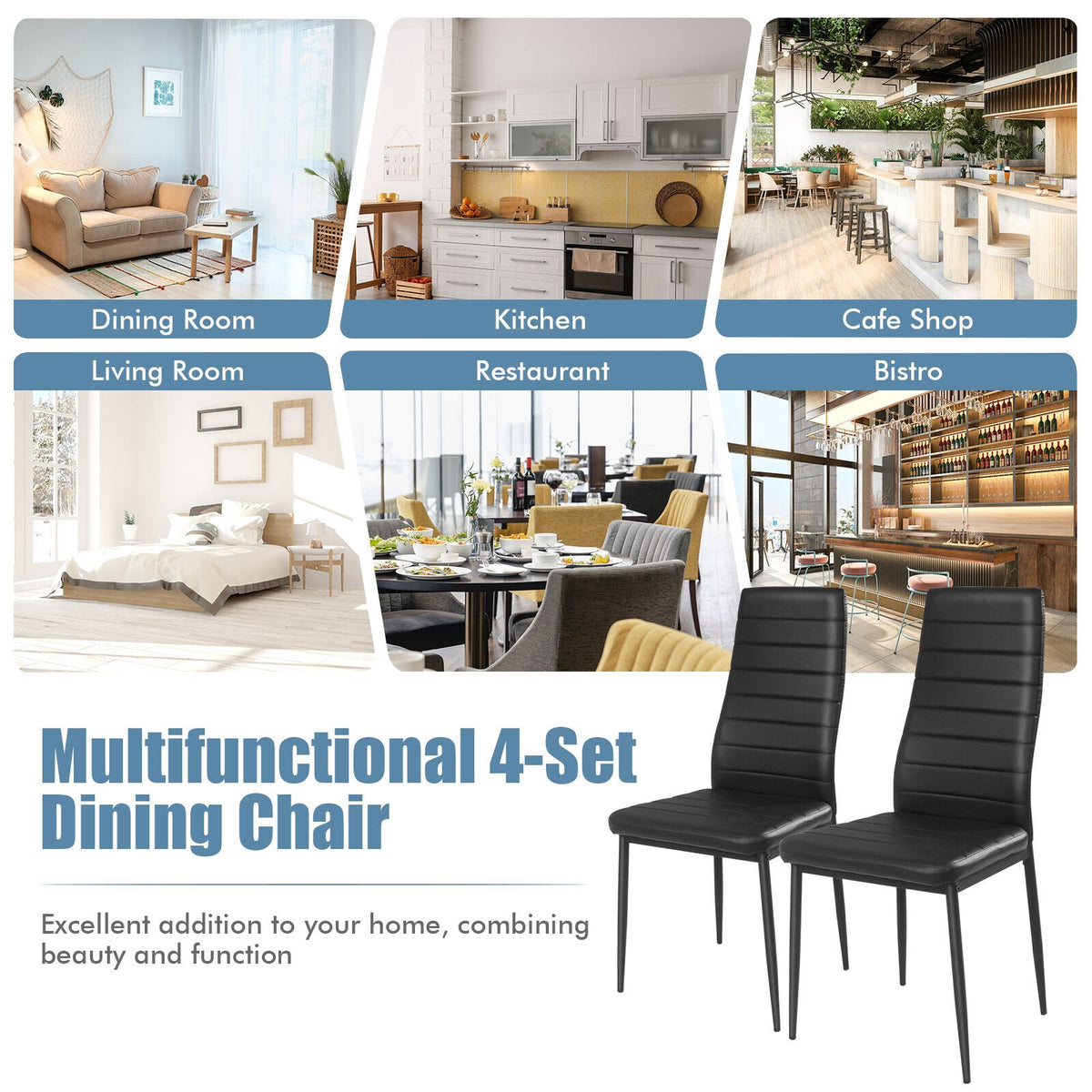 Leather Dining Chairs Set of 4 with Metal Frame - Horizontal Stripes