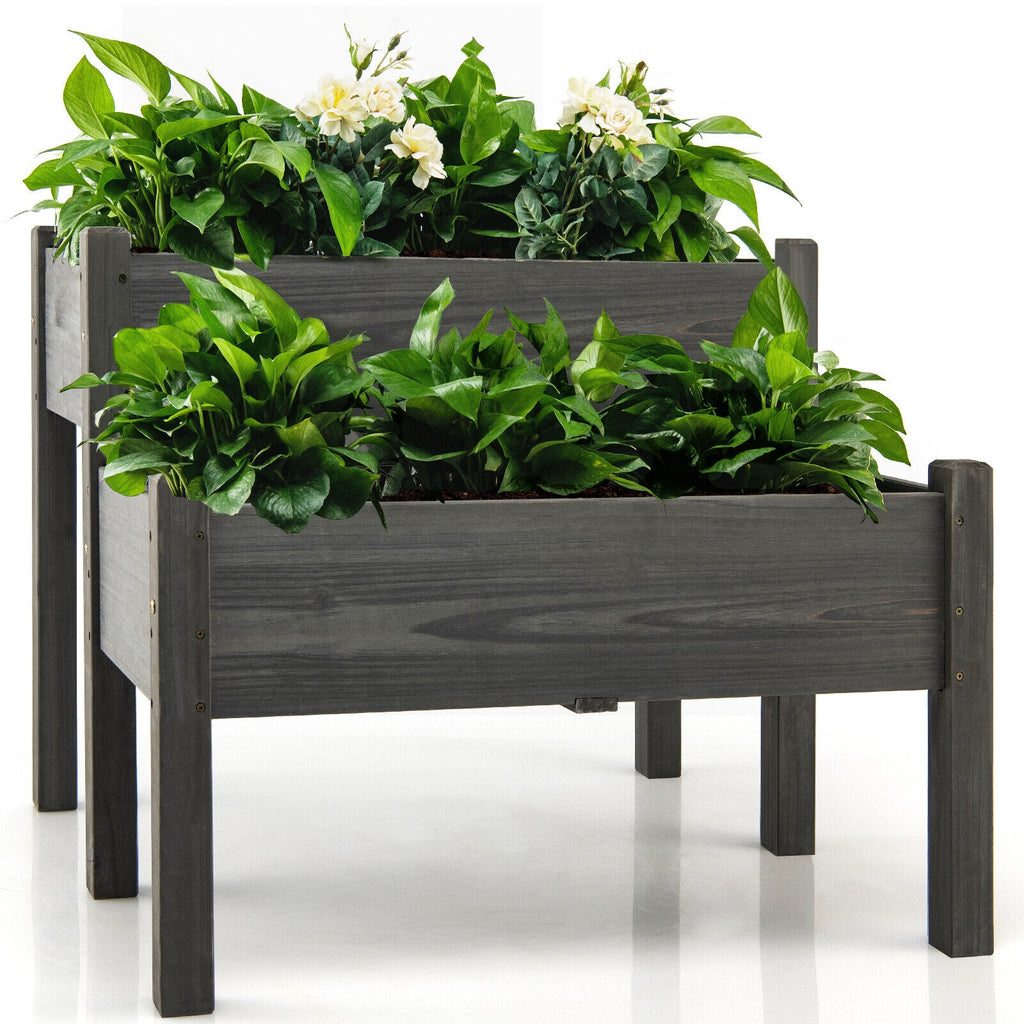 2 Tier Wooden Raised Garden Bed with Legs - Gray