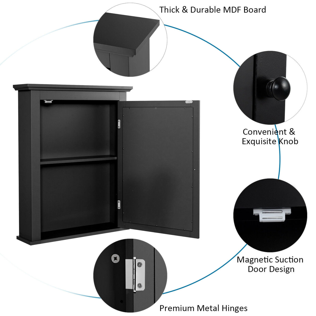 Wall Mount Bathroom Cabinet with One Mirror Single Door Adjustable