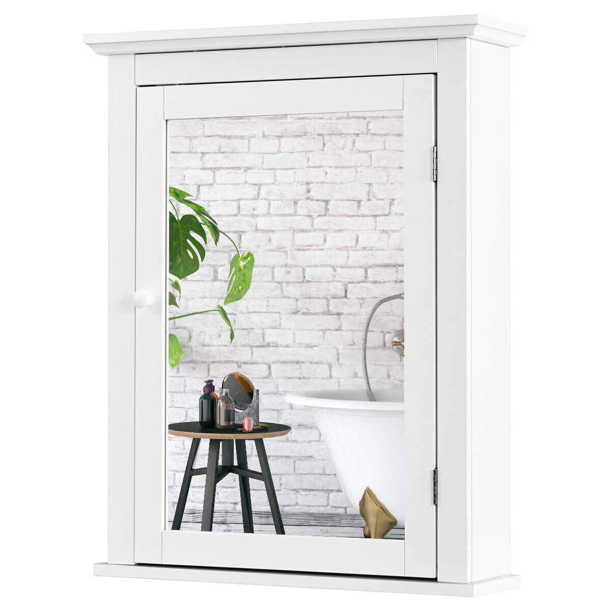 Mirrored Bathroom Cabinet with Adjustable Shelf - White