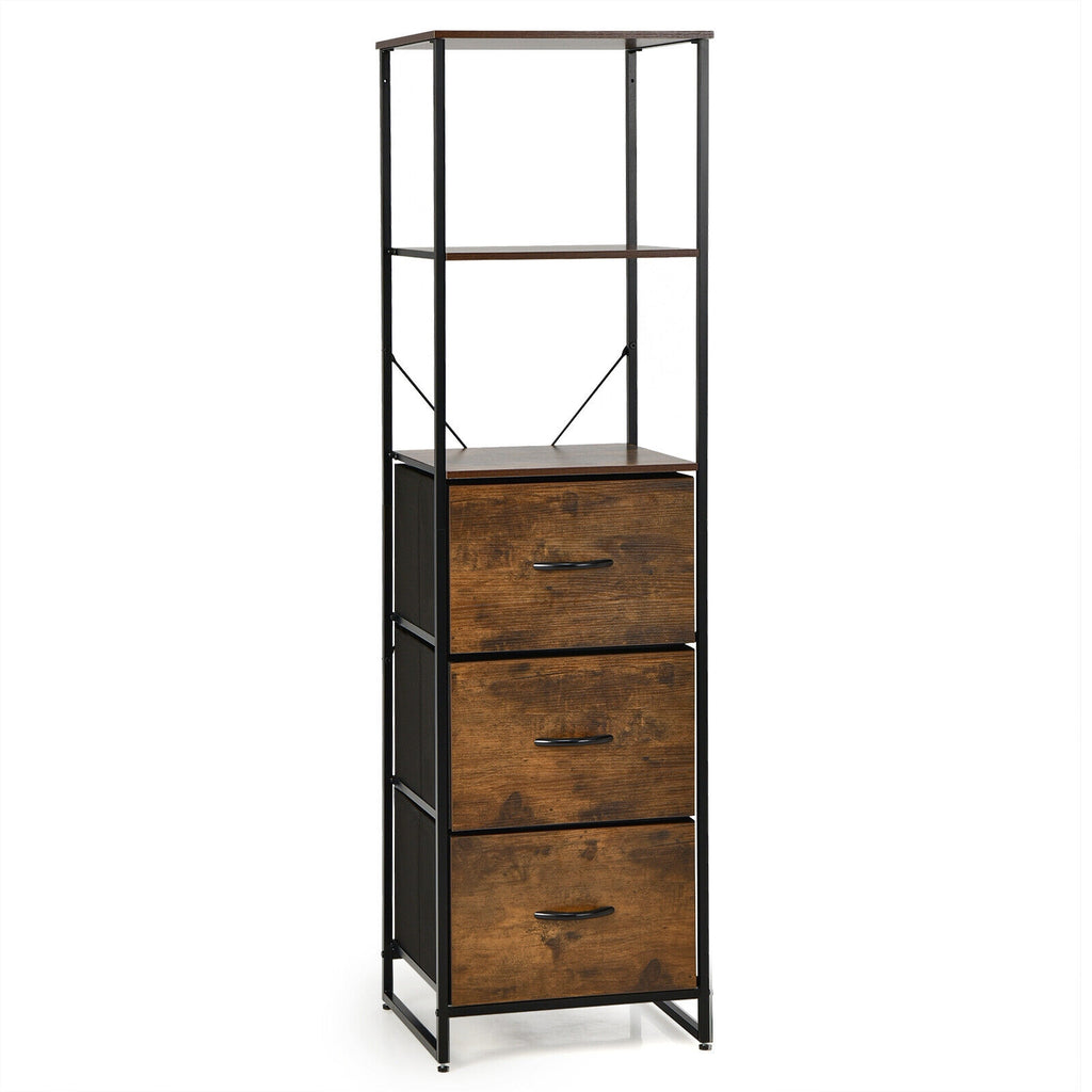 Tall Storage Rack Bookshelf with 3 Folding Drawers and Shelves