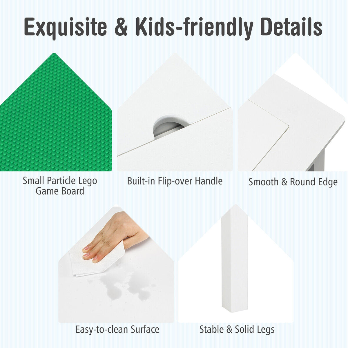 White 2-in-1 Kids Double-Sided Activity Building Block Table with Drawers