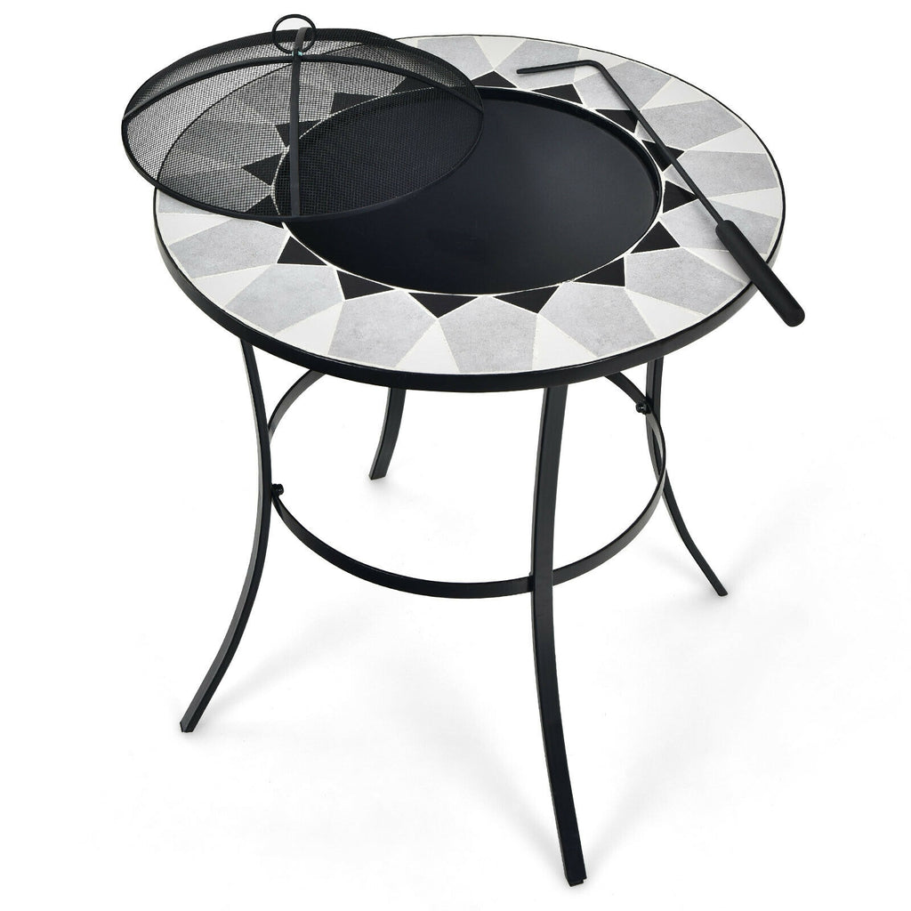 23.5 Inches Round Fire Pit Table with Mesh Cover and Poker