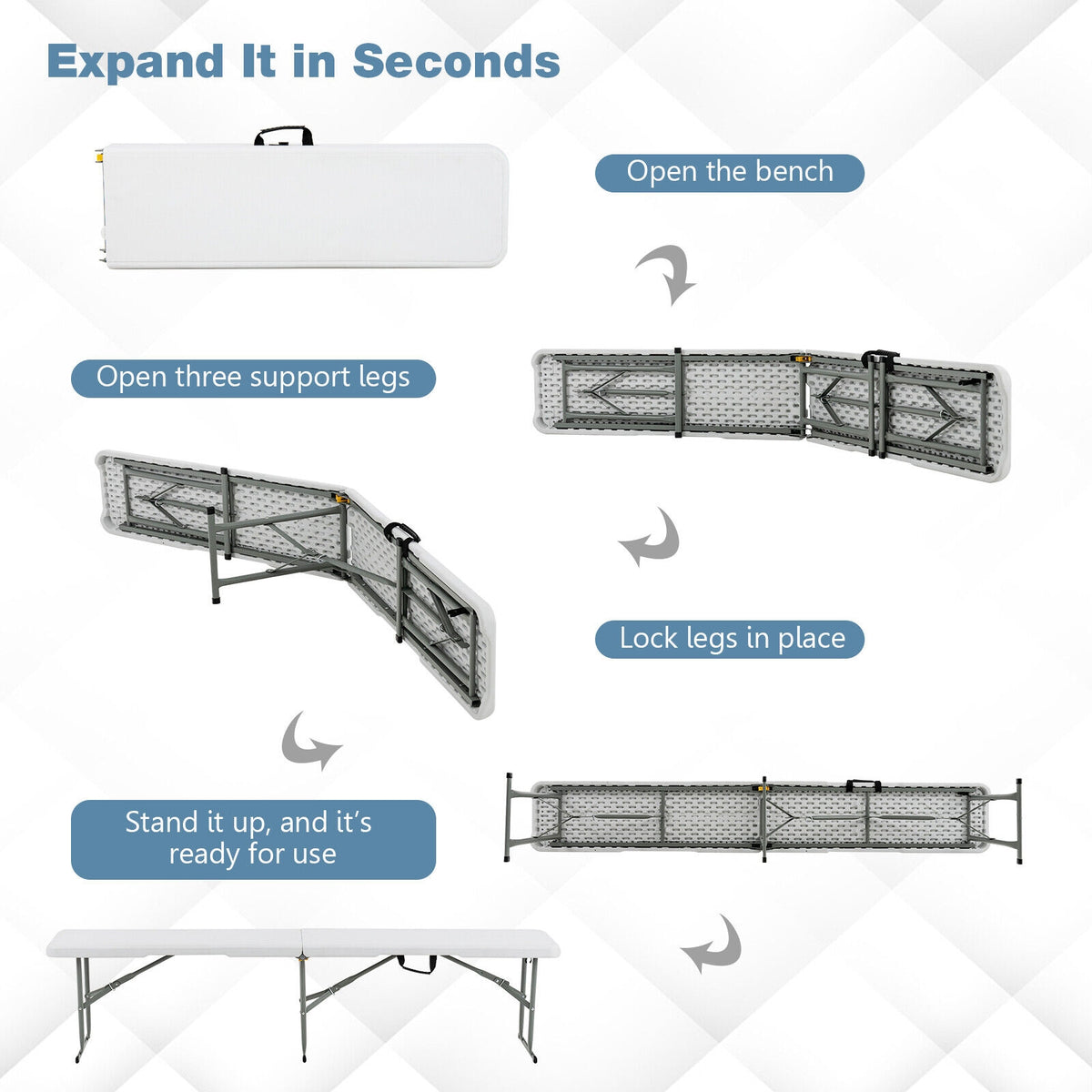 6 Feet Portable Picnic Folding Bench 550 lbs Limited with Carrying