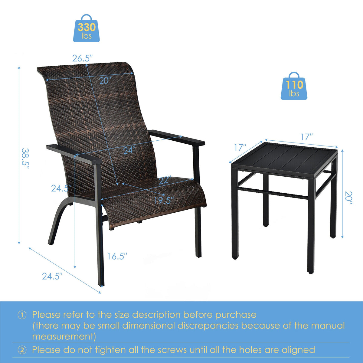 3-Piece Patio Bistro Set with High Backrest - Brown