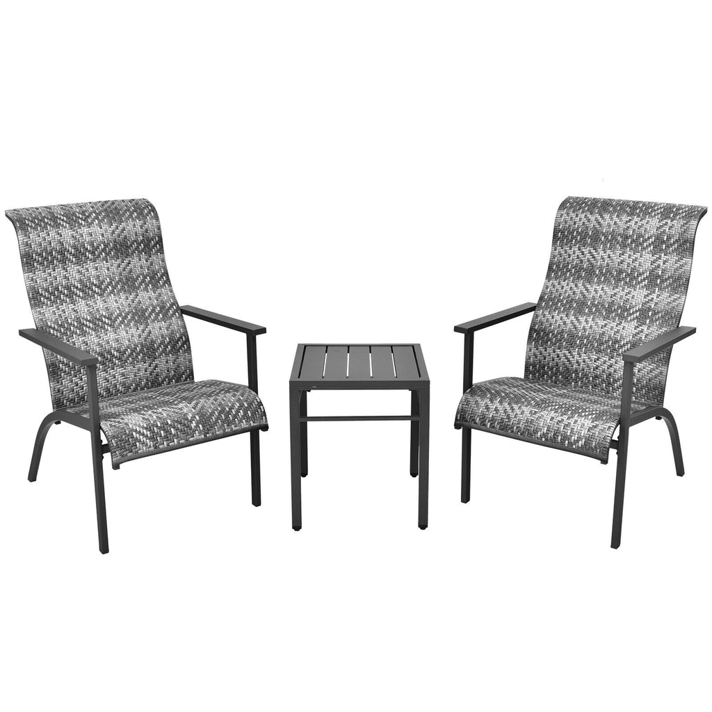 3-Piece Patio Bistro Set with High Backrest - Brown