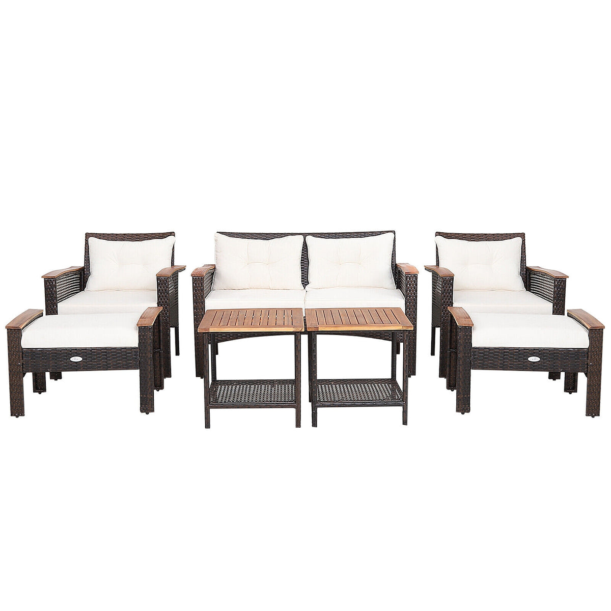 7-Piece Patio Rattan Conversation Set - Loveseat, 2 Chairs, 2 Ottomans, 2 Coffee Tables