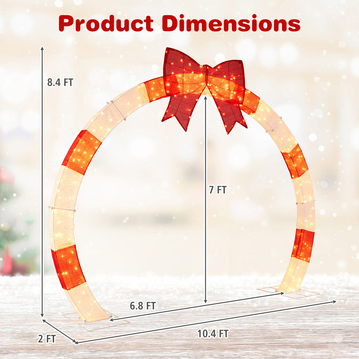 10.4 Feet Christmas Archway with Large Bow and LED Lights - Yard Decor