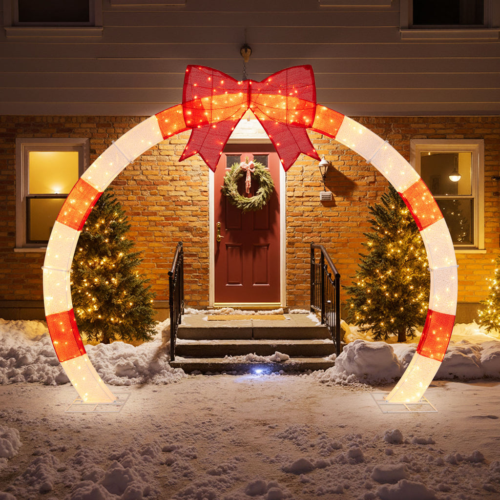 10.4 Feet Christmas Archway with Large Bow and LED Lights - Yard Decor