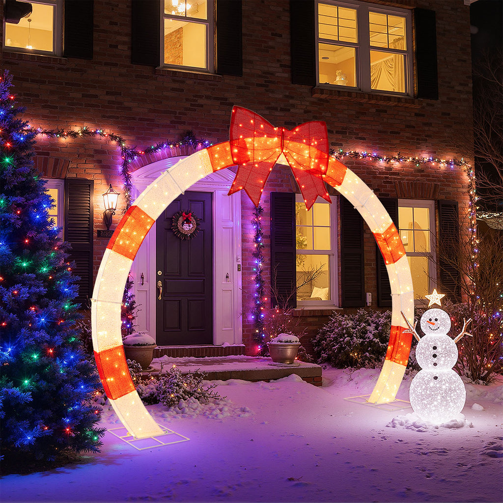 10.4 Feet Christmas Archway with Large Bow and LED Lights - Yard Decor
