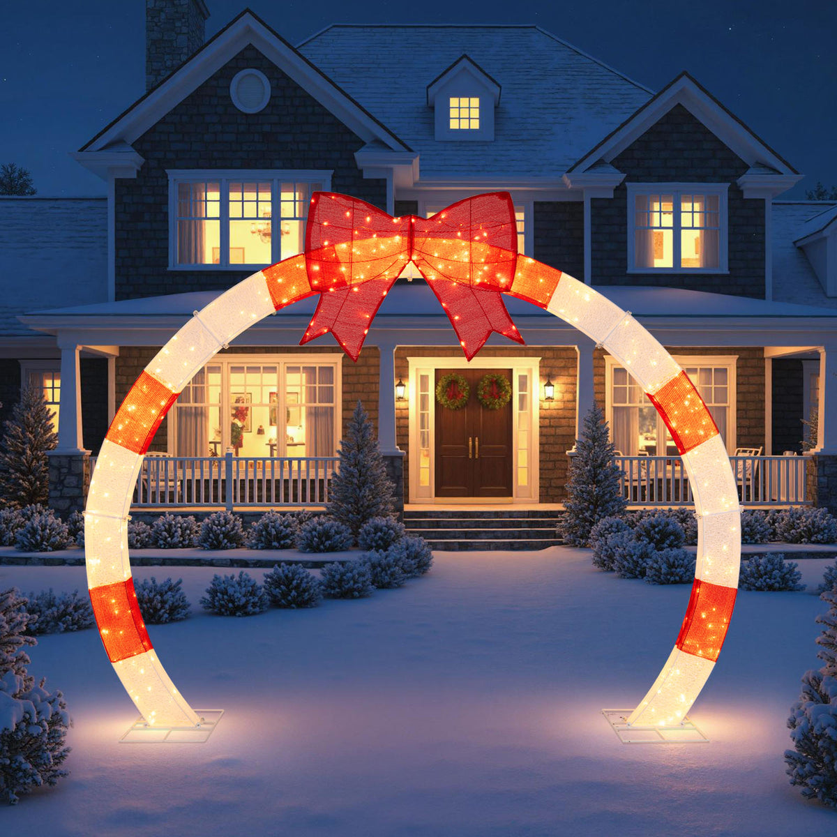 10.4 Feet Christmas Archway with Large Bow and LED Lights - Yard Decor