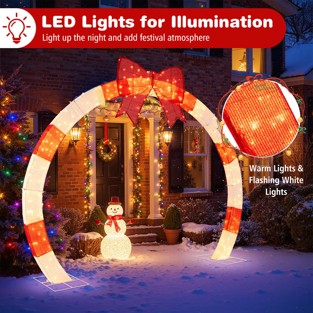 10.4 Feet Christmas Archway with Large Bow and LED Lights - Yard Decor