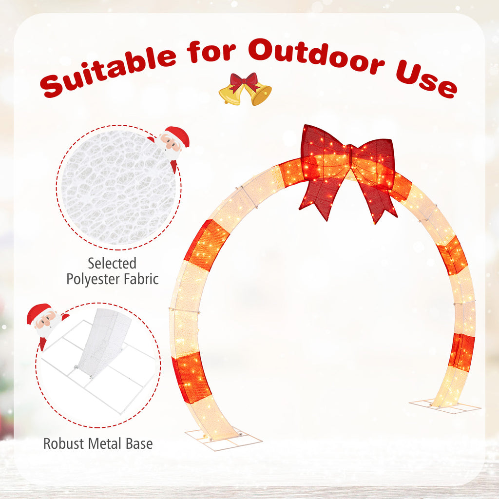 10.4 Feet Christmas Archway with Large Bow and LED Lights - Yard Decor