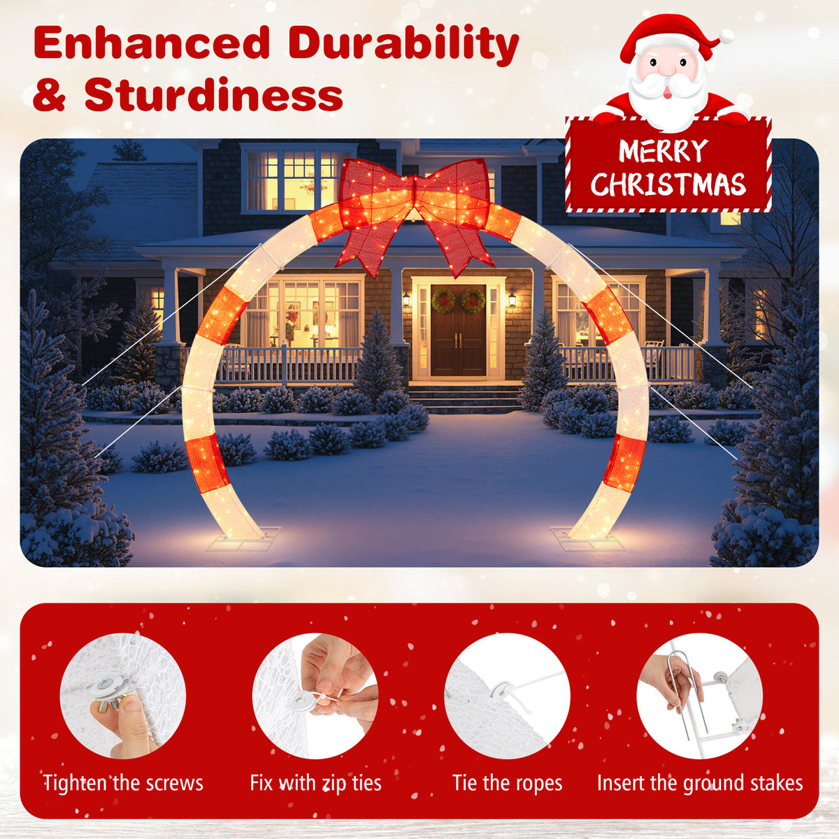 10.4 Feet Christmas Archway with Large Bow and LED Lights - Yard Decor