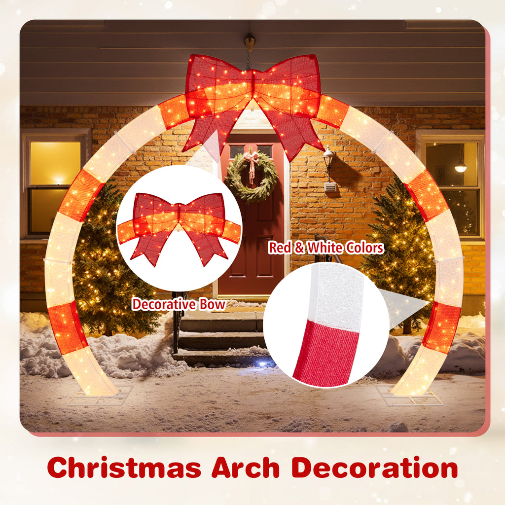 10.4 Feet Christmas Archway with Large Bow and LED Lights - Yard Decor