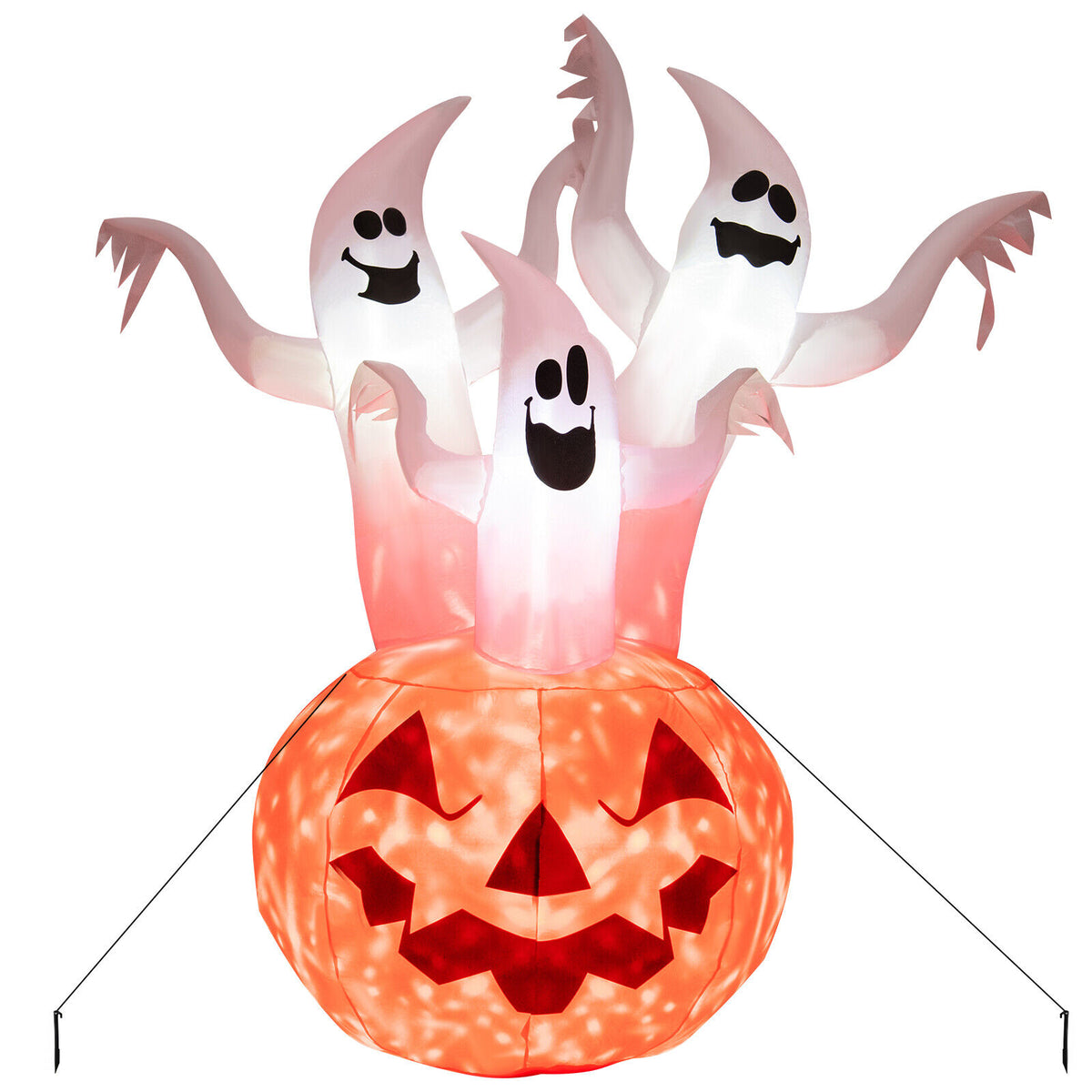 Inflatable Halloween Ghosts with Pumpkin Decor & Rotating Lamp - 6 Feet