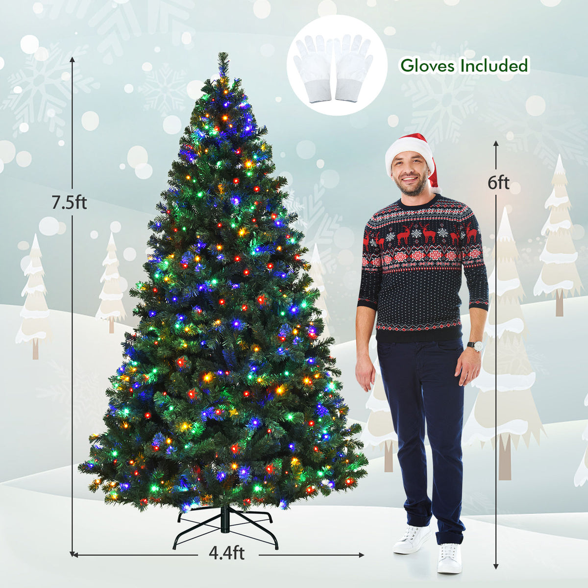 7.5 Feet Pre-Lit Artificial Spruce Christmas Tree with 550 Multicolor Lights - Variation: Multicolor Light