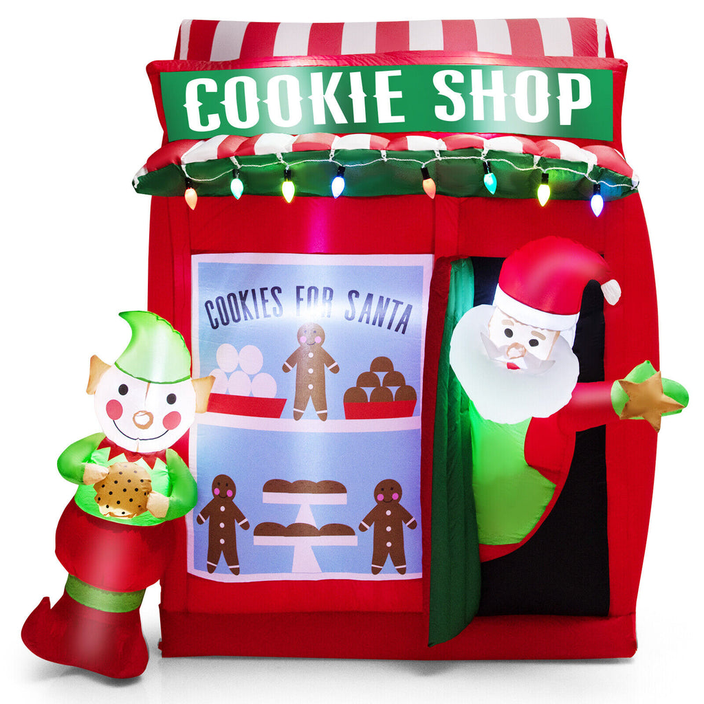 Inflatable Gingerbread Cookie Shop with Santa Claus - 6.3 Ft Christmas Yard Decor - Variation: Santa with Gift Vending Machine