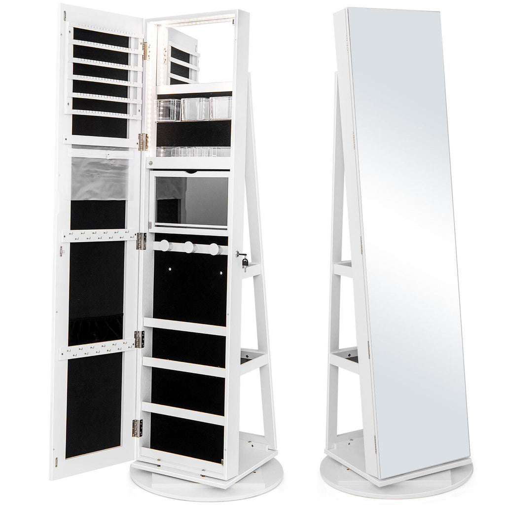 360° Rotating Jewelry Cabinet with Mirror - 3 Shelves, Pink