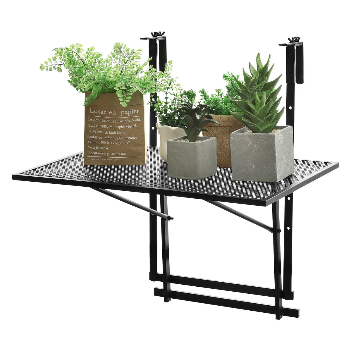 Metal Folding Railing Table - 5-Level Adjustable Heights