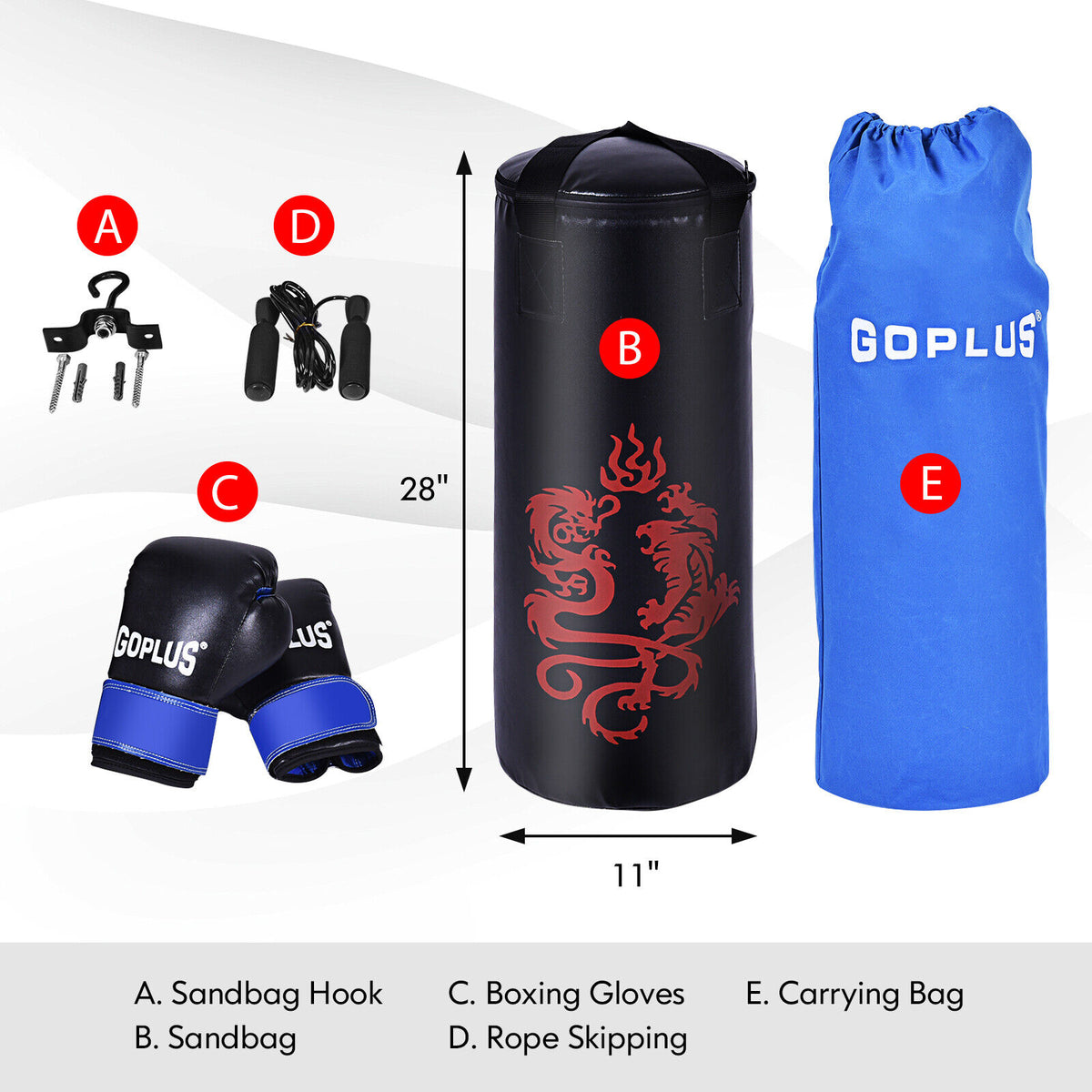 Kids Boxing Set with 40Lbs Sandbag Gloves Jump Rope Carry Bag - Variation 5 Pieces