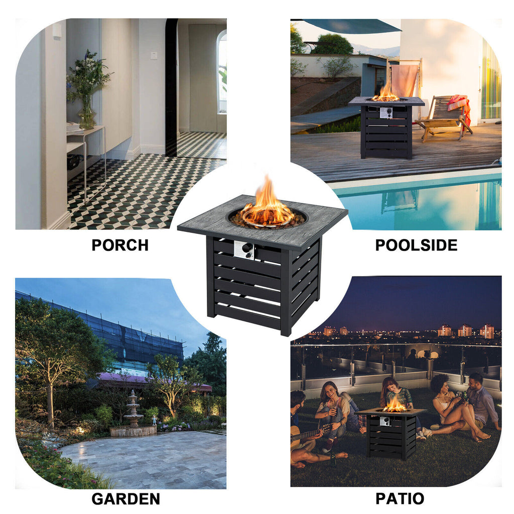 Square Propane Fire Pit Table with Lava Rocks & Cover