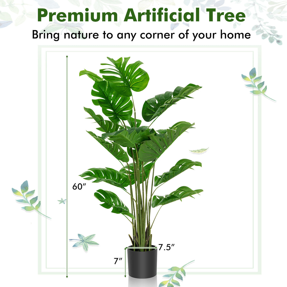 Artificial Monstera Tree - 5 Feet Faux Indoor Outdoor Plant with Realistic Leaves & DIY Assembly
