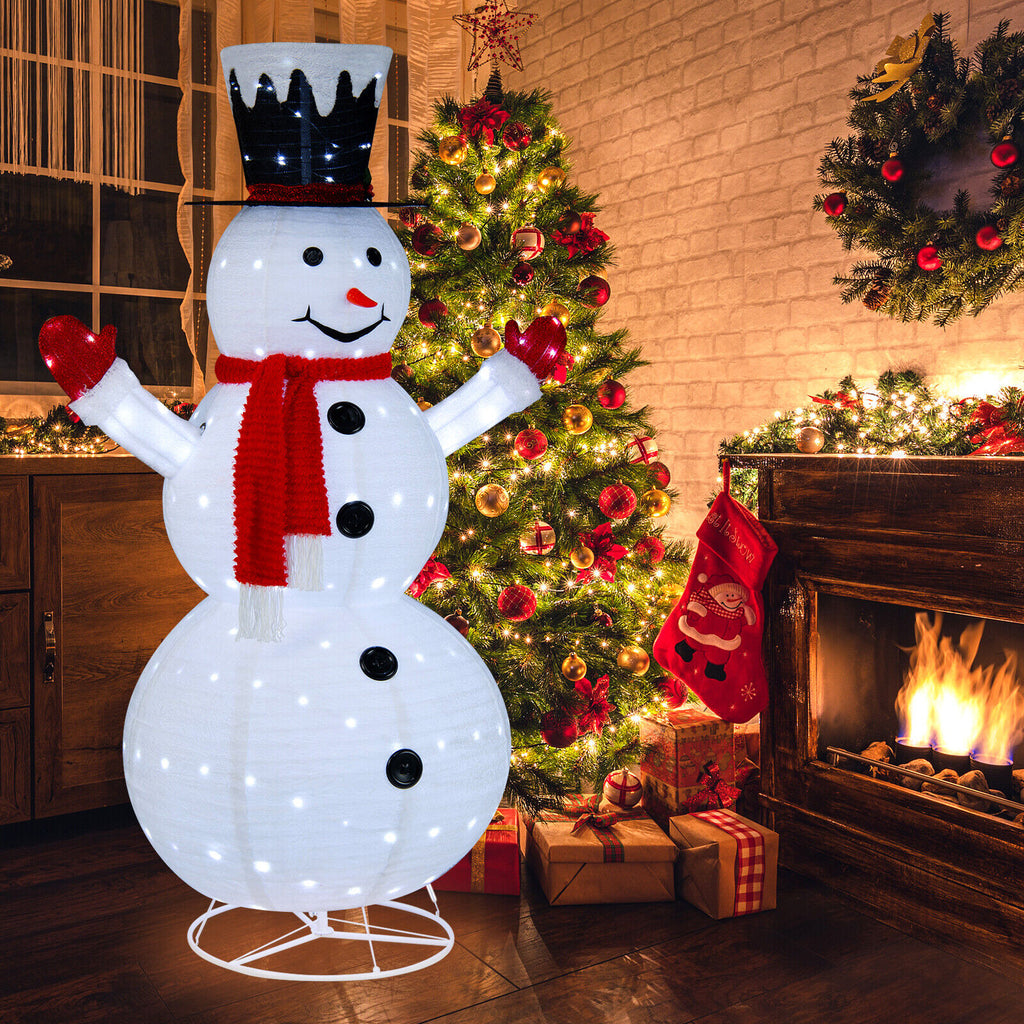 White Lighted Snowman Decor with Top Hat and Red Scarf - 6 Feet