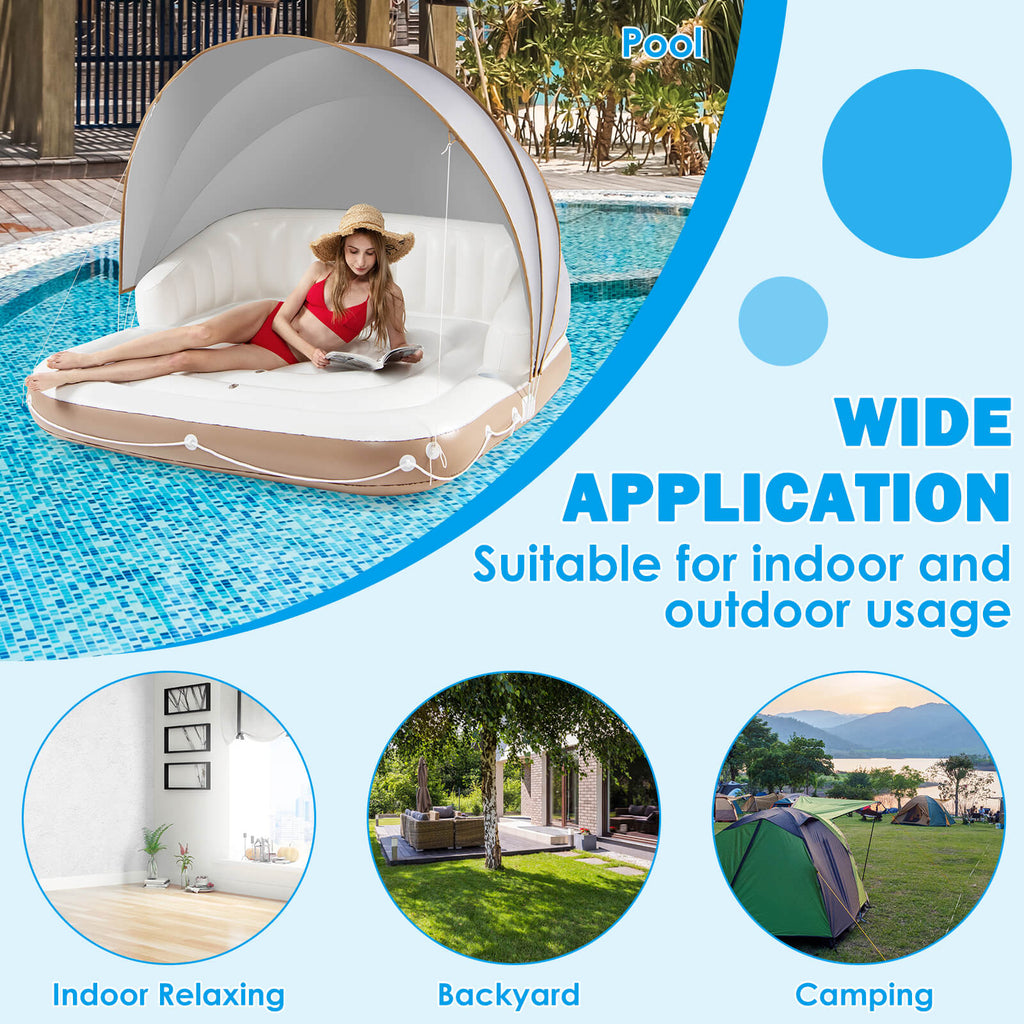 Inflatable Pool Float Lounge with Sunshade and Cup Holders - Swimming Raft