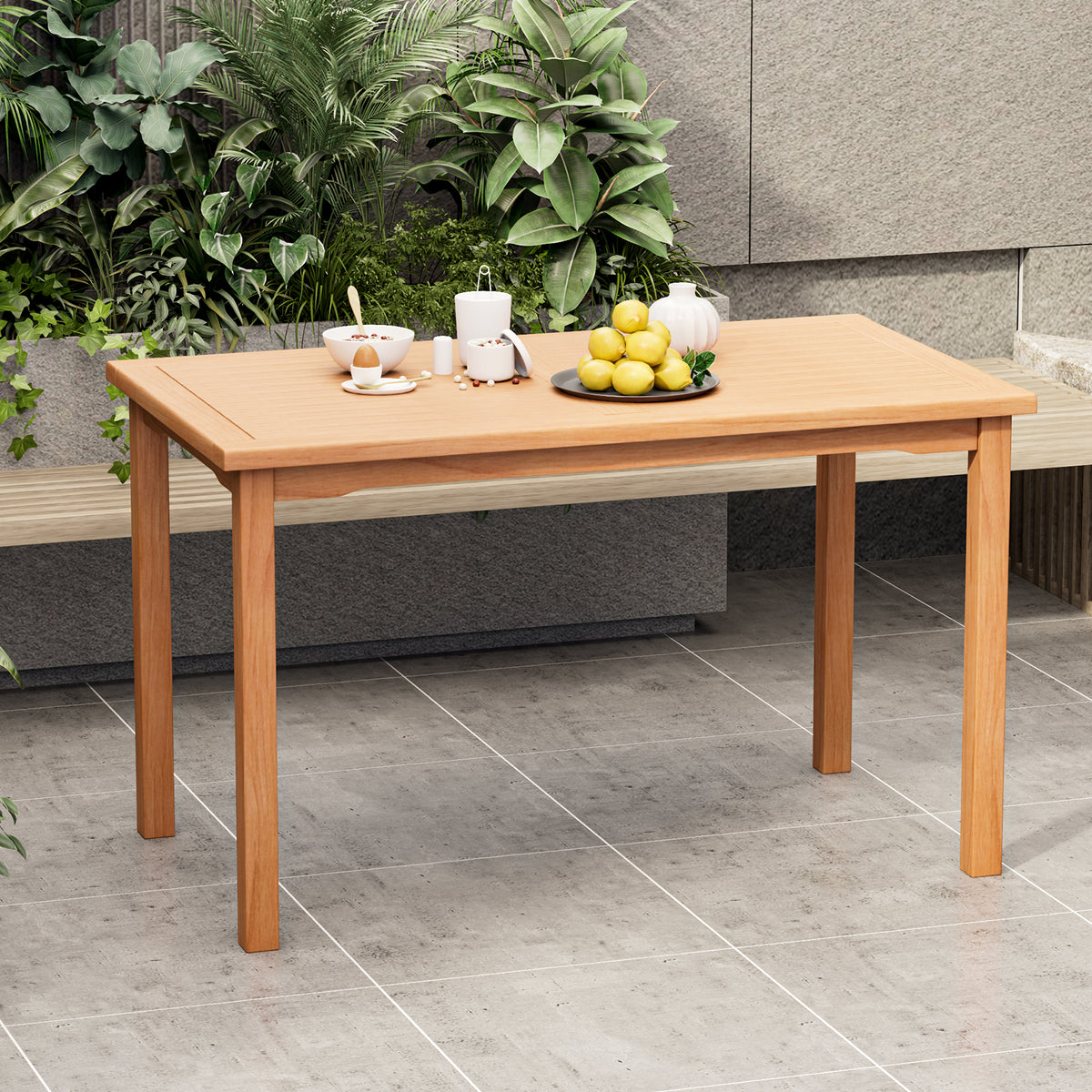 49 Inch Rectangle Patio Indonesia Teak Wood Dining Table with Slatted