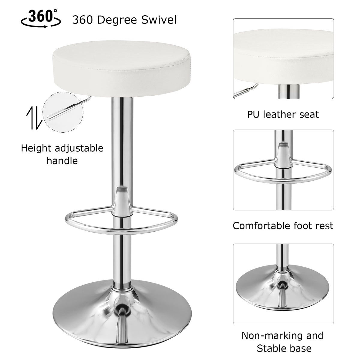 Adjustable Swivel Bar Stools Set of 2 - White