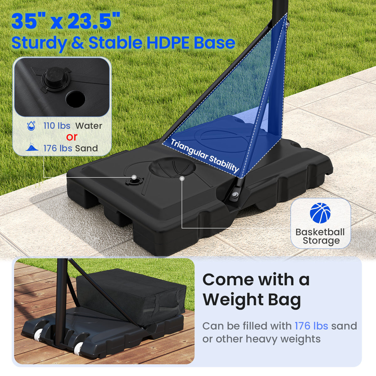 Portable Adjustable Basketball Hoop System for Kids Teens Adults Outdoor Indoor