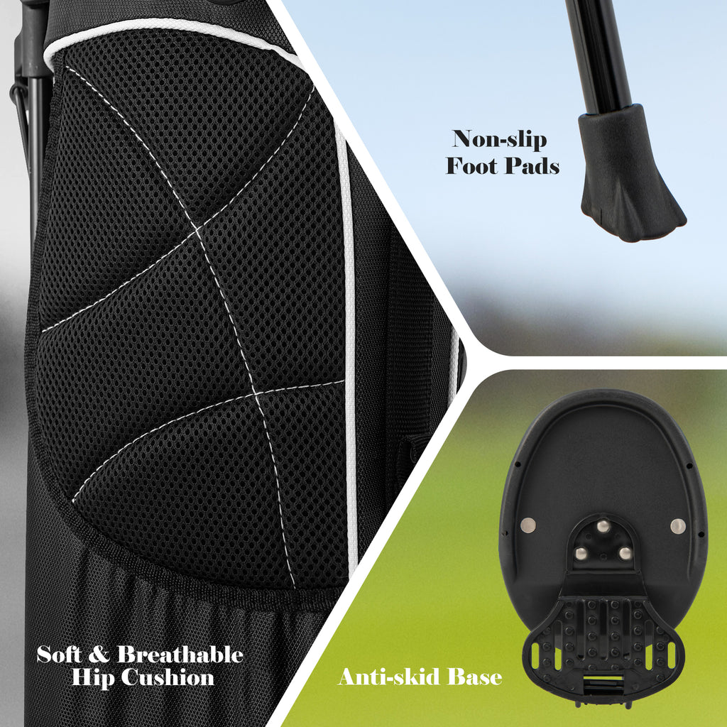 Golf Stand Cart Bag with 4-Way Divider and Organizer Pockets - Black