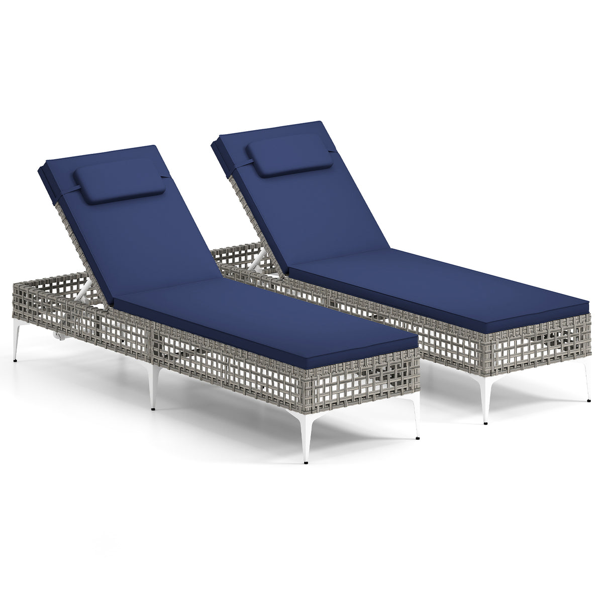 2 Pieces Patio Chaise Lounge Chair with 6-Level Adjustable Backrest
