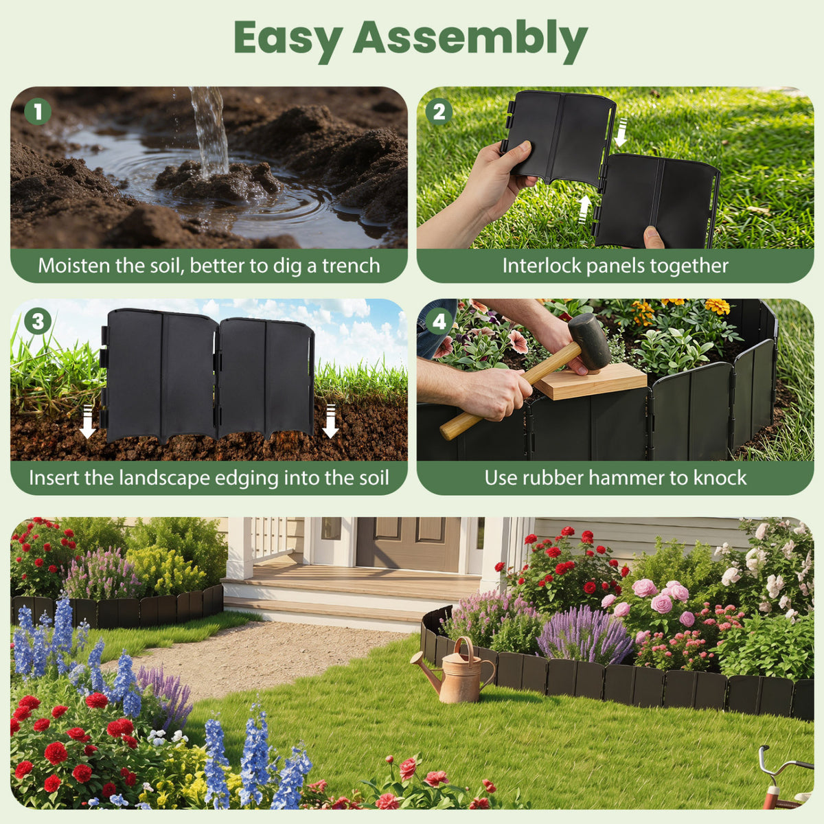 10.5 FT 70 PCS Garden Edging Borders No Dig Interlocking Design for