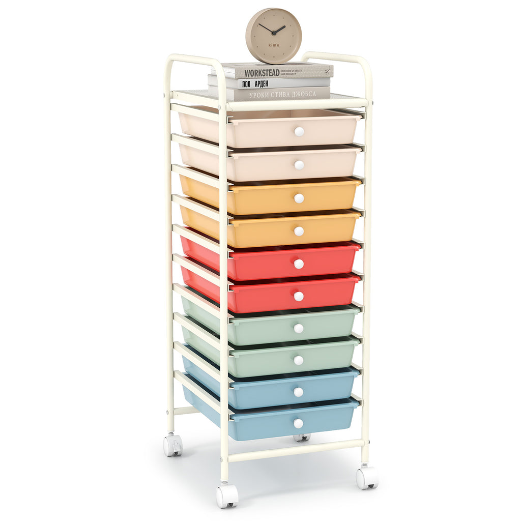 10 Drawer Rolling Storage Cart Organizer with 4 Universal Casters
