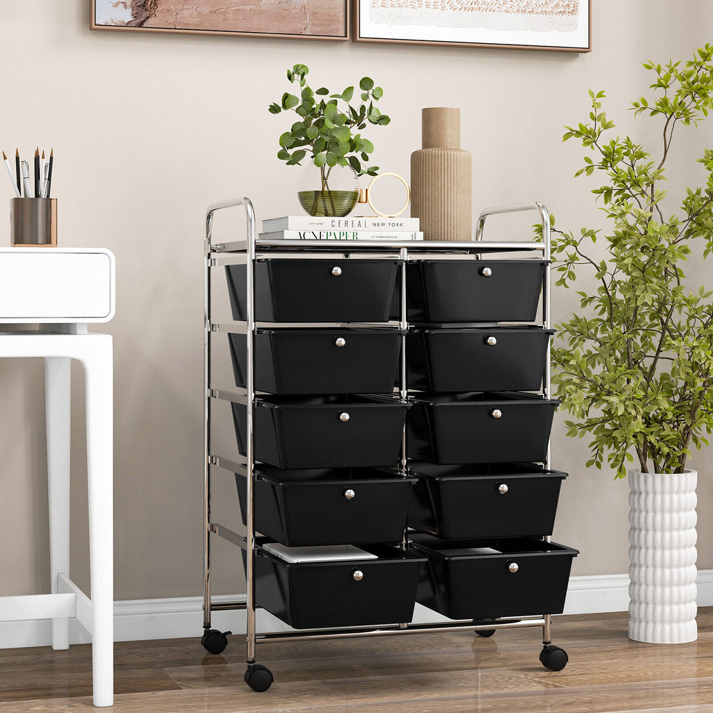 10-Drawer Rolling Storage Cart - Black
