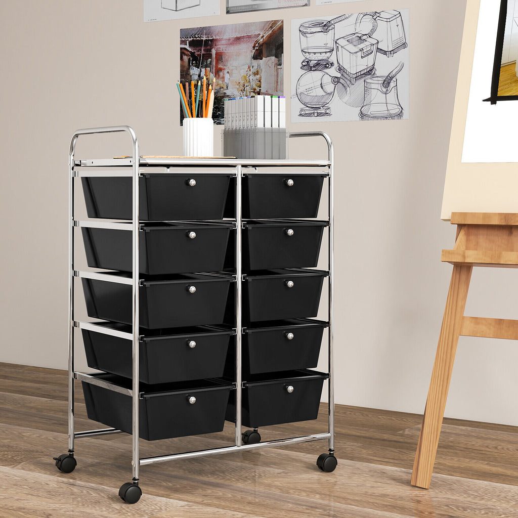 10-Drawer Rolling Storage Cart - Black